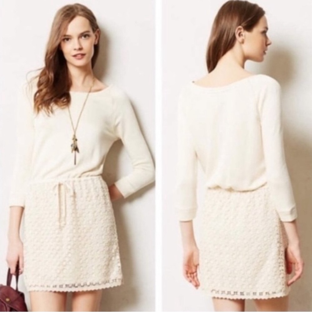 Anthropologie Saturday Sunday comfy cream dress Small w drawstring